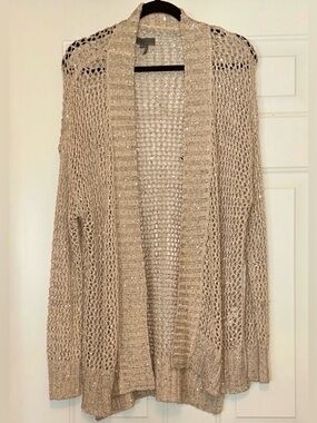 Buffalo Women's Open Cardigan Knit Sweater L Tan Sequins Miniamalist Career